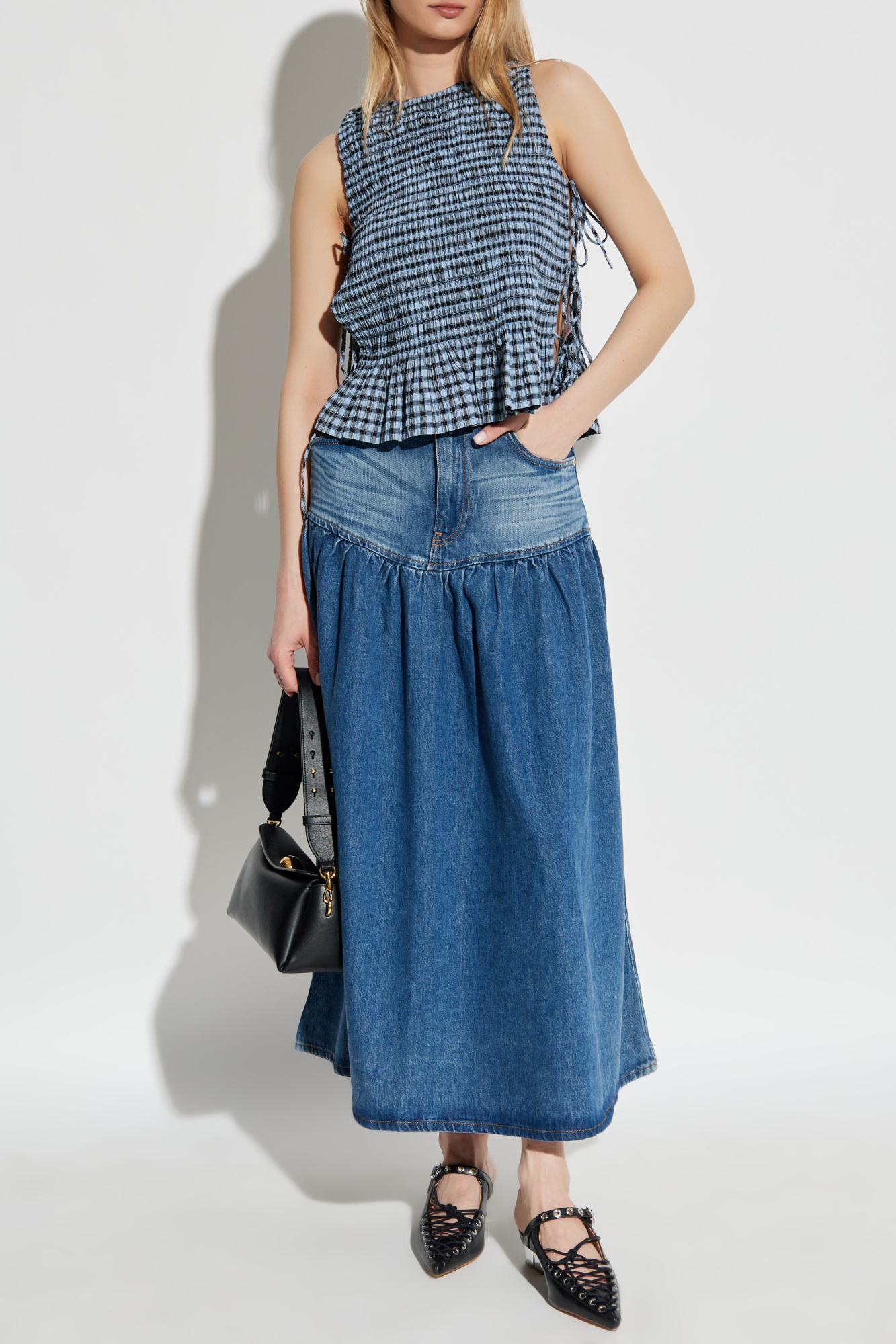 スカート GANNI Woman Skirt Blue J1474 091 Mid Blue Stone Blue Denim Skirt | GANNI US